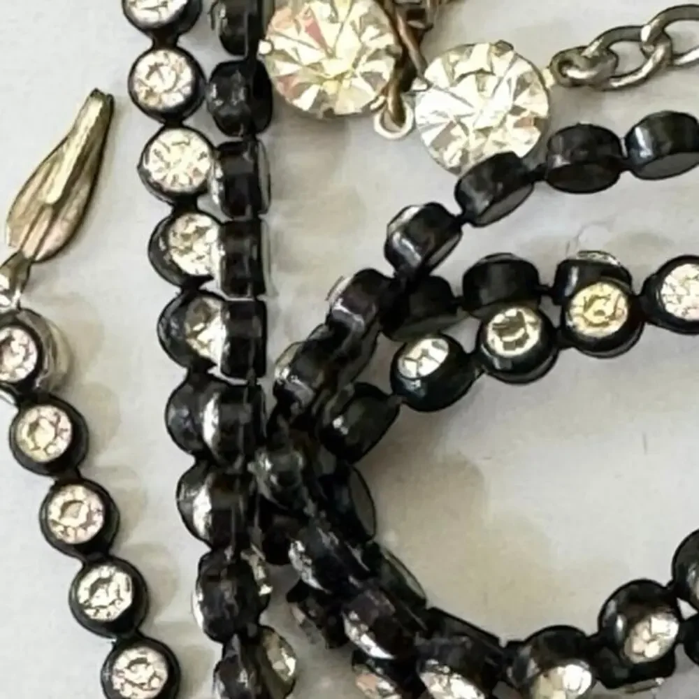 Vintage Black Metal White Rhinestone Multi-strand Necklaces-Set of 2 + bonus